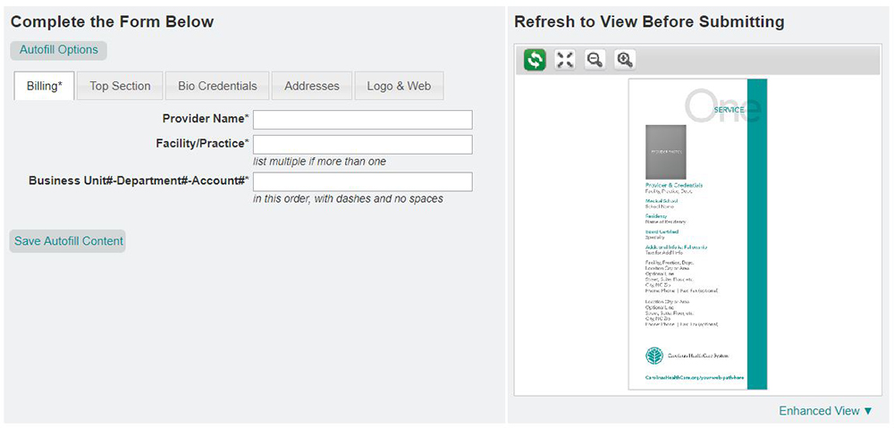 CHS R1 Form - Billing Info