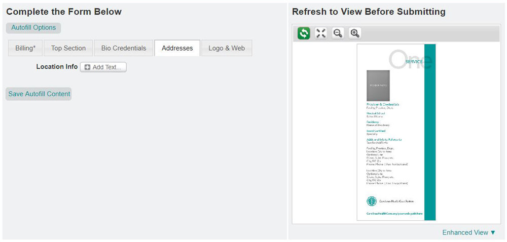 CHS R1 Form - Location Info Tab